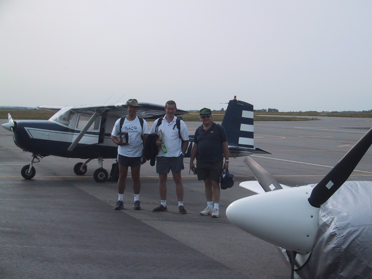 Rennes St Jacques, Allan Aubeelack, Chris & Mark at start of 2003 adventure